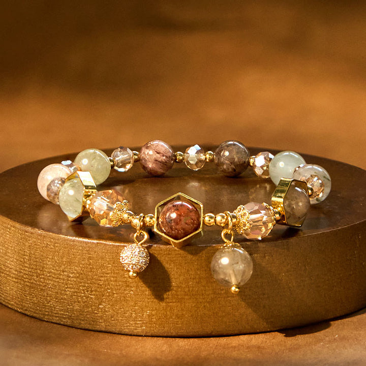 Pulsera de protección de amatista y cuarzo rutilado de color natural de Buddha Stones