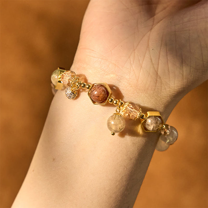 Pulsera de protección de amatista y cuarzo rutilado de color natural de Buddha Stones
