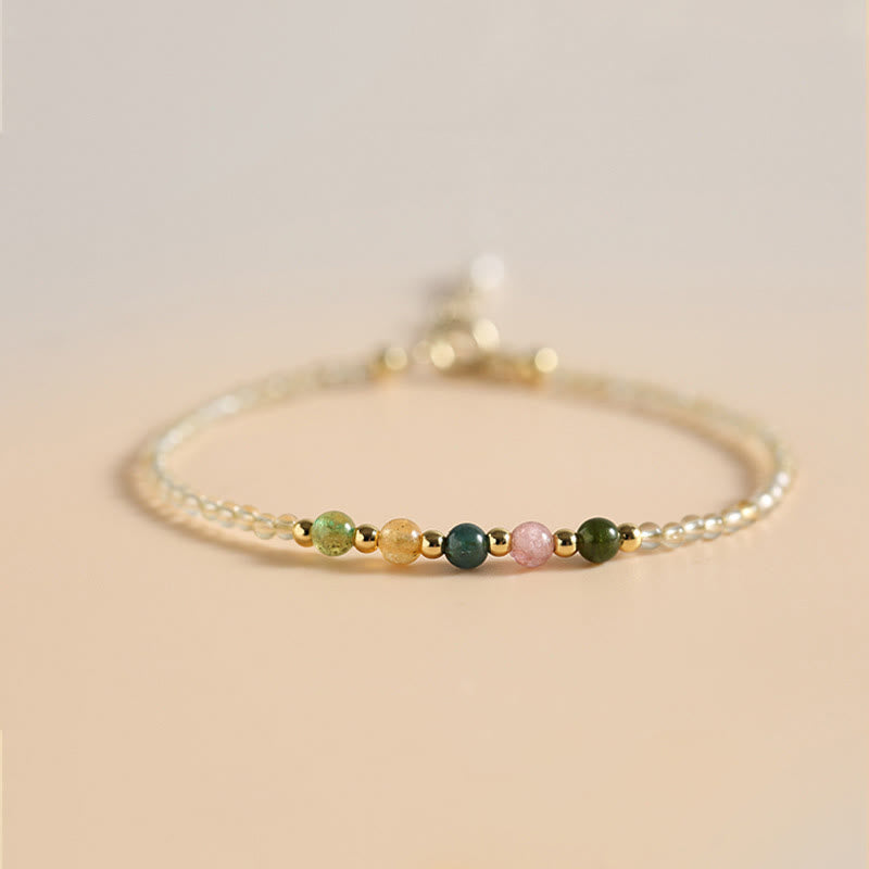 Pulsera de prosperidad con cuentas de cobre rellenas de oro de 14 quilates y turmalina citrina ultrafinas de 2,5 mm y Buddha Stones