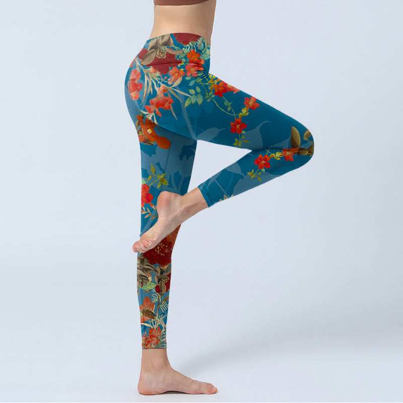 Leggings de yoga para mujer con estampado de pájaros, flores, pájaros, piedras de Buddha Stones y azul - image 4
