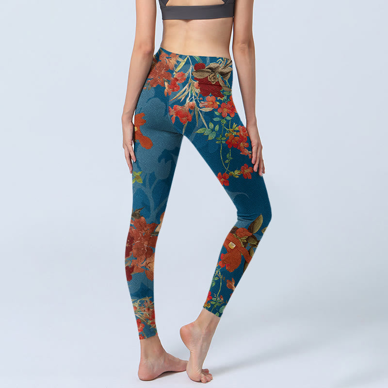 Leggings de yoga para mujer con estampado de pájaros, flores, pájaros, piedras de Buddha Stones y azul - image 5