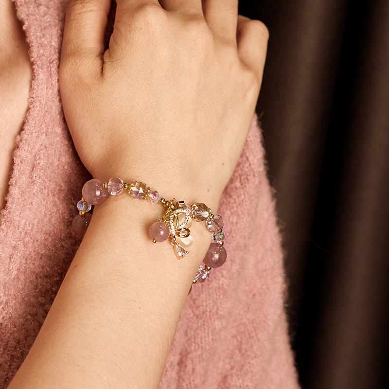 Pulsera curativa con forma de mariposa y cuarzo fresa natural de Buddha Stones