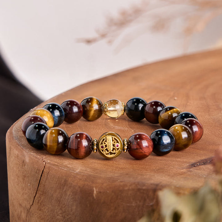 Pulsera de protección y valor con cuentas de piedra de ojo de tigre y Buddha Stones