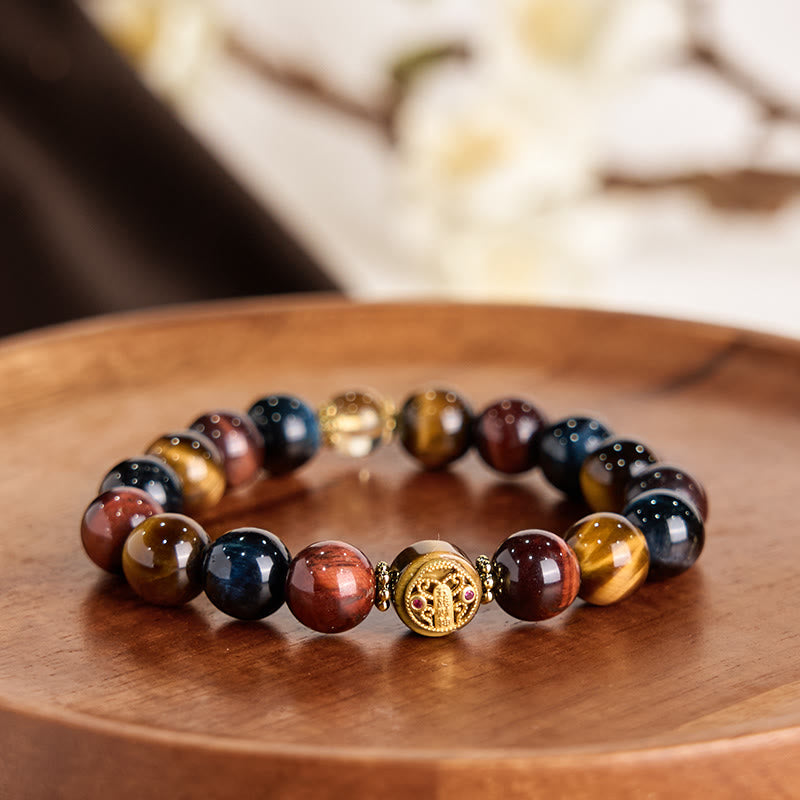 Pulsera de protección y valor con cuentas de piedra de ojo de tigre y Buddha Stones