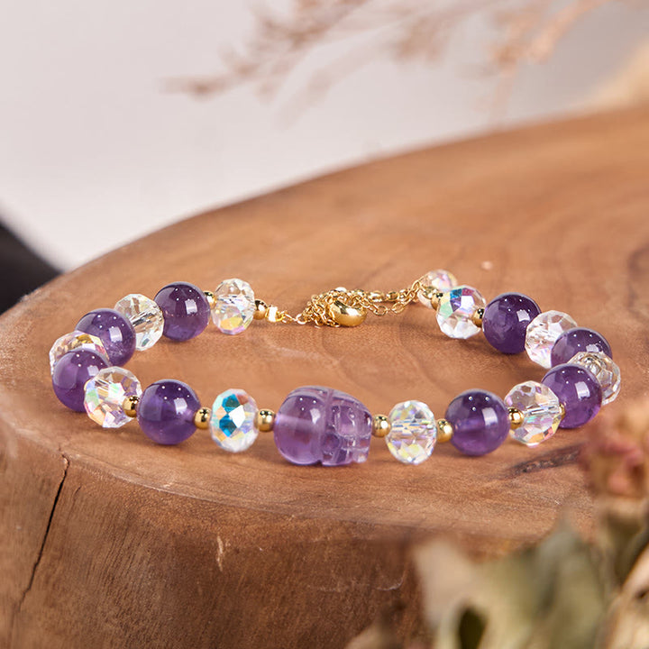 Pulsera de equilibrio de cristal Pixiu de amatista natural con Buddha Stones