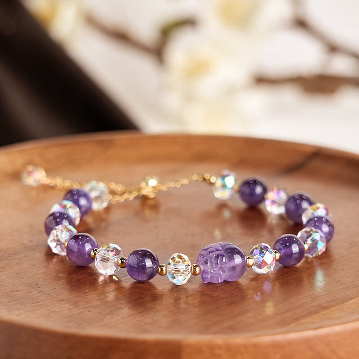 Pulsera de equilibrio de cristal Pixiu de amatista natural con Buddha Stones