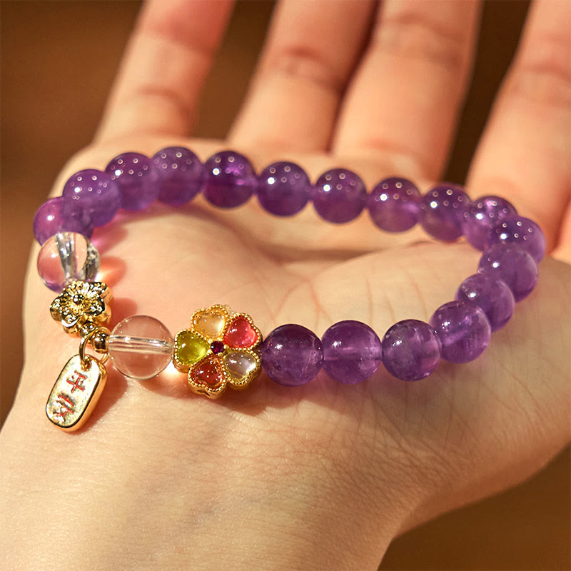 Pulsera con dijes de amatista natural y flor de cristal blanco con Buddha Stones para sanar y estar sano - image 6