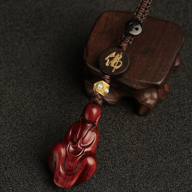 Llavero con protección de Buddha Stones sin forma de sándalo rojo con hojas pequeñas y piedras de Buda