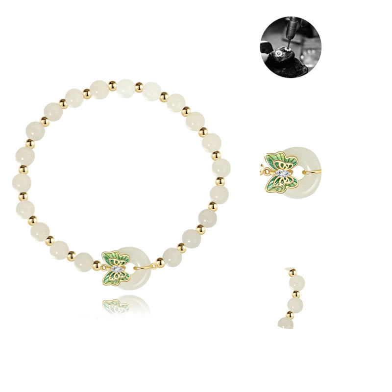 Pulsera con colgante de plata de ley 925 con Buddha Stones , jade hetiano natural, hebilla de la paz, mariposa, circonita, suerte - image 9