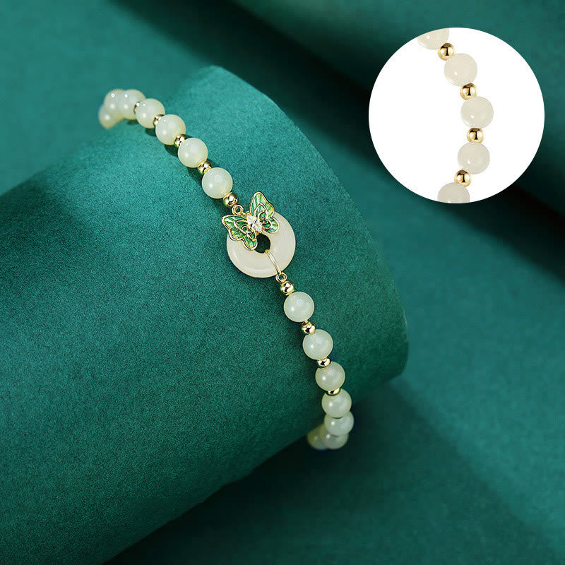 Pulsera con colgante de plata de ley 925 con Buddha Stones , jade hetiano natural, hebilla de la paz, mariposa, circonita, suerte - image 3