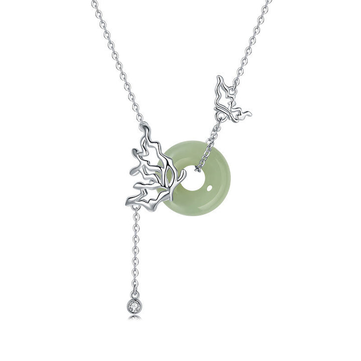 Buddha Stones Colgante de plata de ley 925 con forma de mariposa y hebilla de paz de jade hetiano natural - image 3