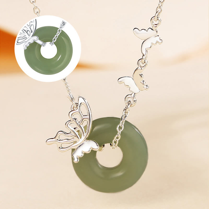 Pulsera con colgante de plata de ley 925 con Buddha Stones y jade hetiano natural, hebilla de la paz, mariposa, suerte y prosperidad - image 2
