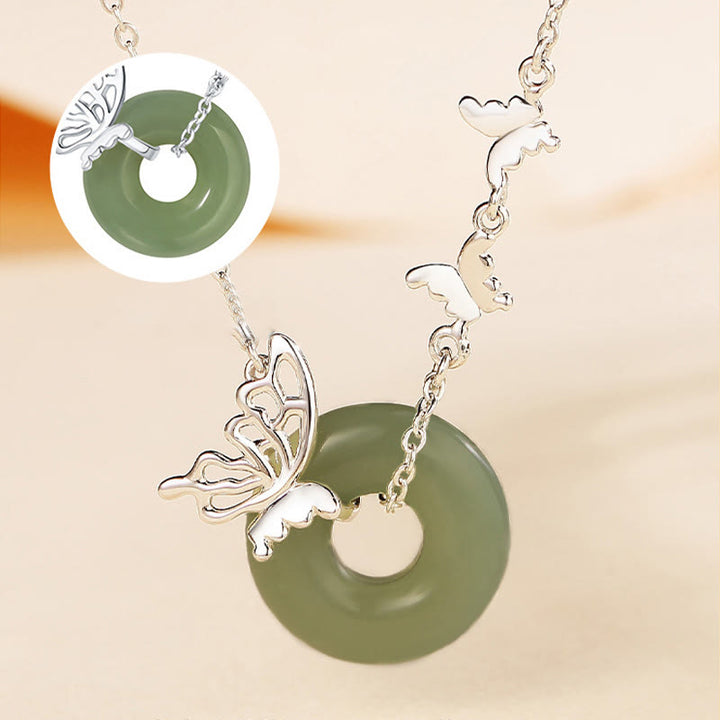Pulsera con colgante de plata de ley 925 con Buddha Stones y jade hetiano natural, hebilla de la paz, mariposa, suerte y prosperidad - image 2