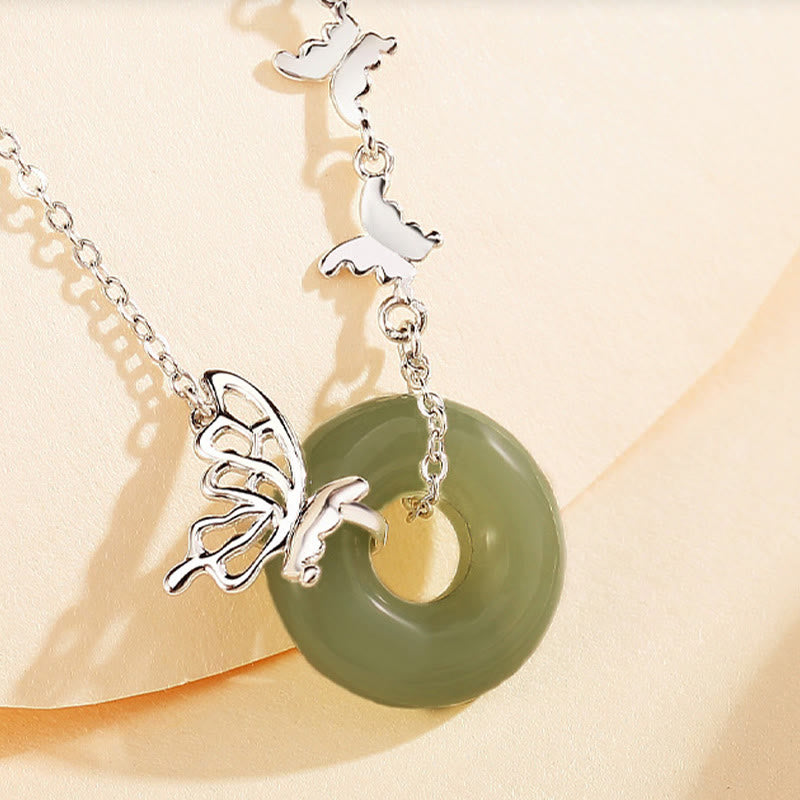 Pulsera con colgante de plata de ley 925 con Buddha Stones y jade hetiano natural, hebilla de la paz, mariposa, suerte y prosperidad - image 1