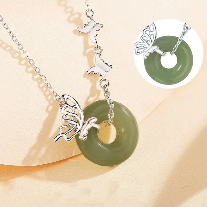 Pulsera con colgante de plata de ley 925 con Buddha Stones y jade hetiano natural, hebilla de la paz, mariposa, suerte y prosperidad - image 3