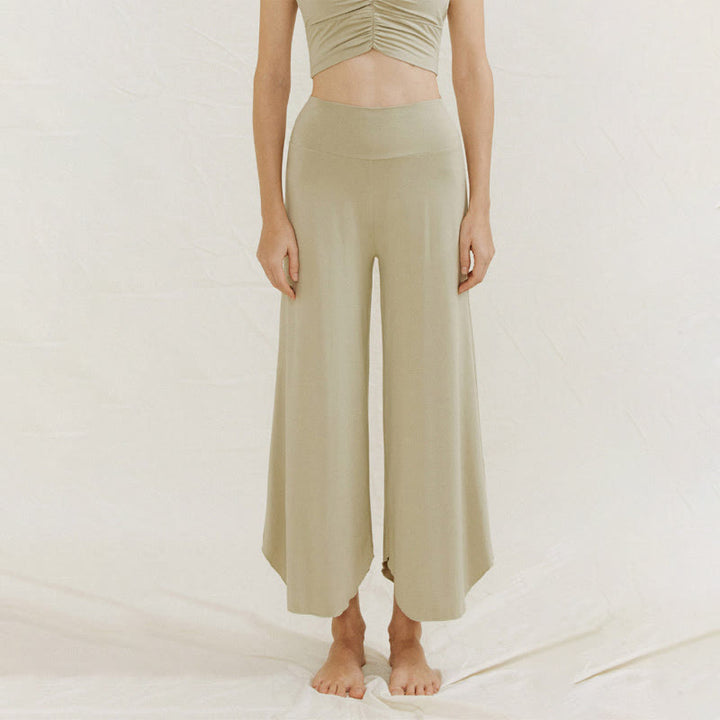 Pantalones de pierna ancha Leica para mujer con dobladillo geométrico irregular y holgado informal con Buddha Stones - image 17