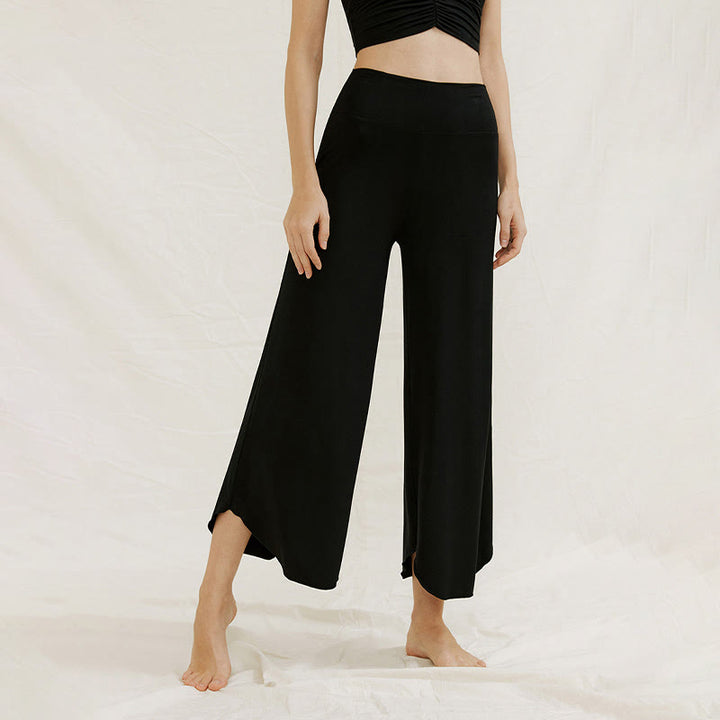 Pantalones de pierna ancha Leica para mujer con dobladillo geométrico irregular y holgado informal con Buddha Stones - image 26