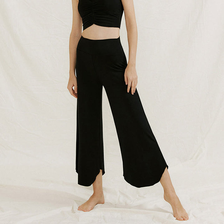 Pantalones de pierna ancha Leica para mujer con dobladillo geométrico irregular y holgado informal con Buddha Stones - image 28