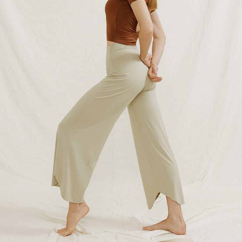 Pantalones de pierna ancha Leica para mujer con dobladillo geométrico irregular y holgado informal con Buddha Stones - image 19