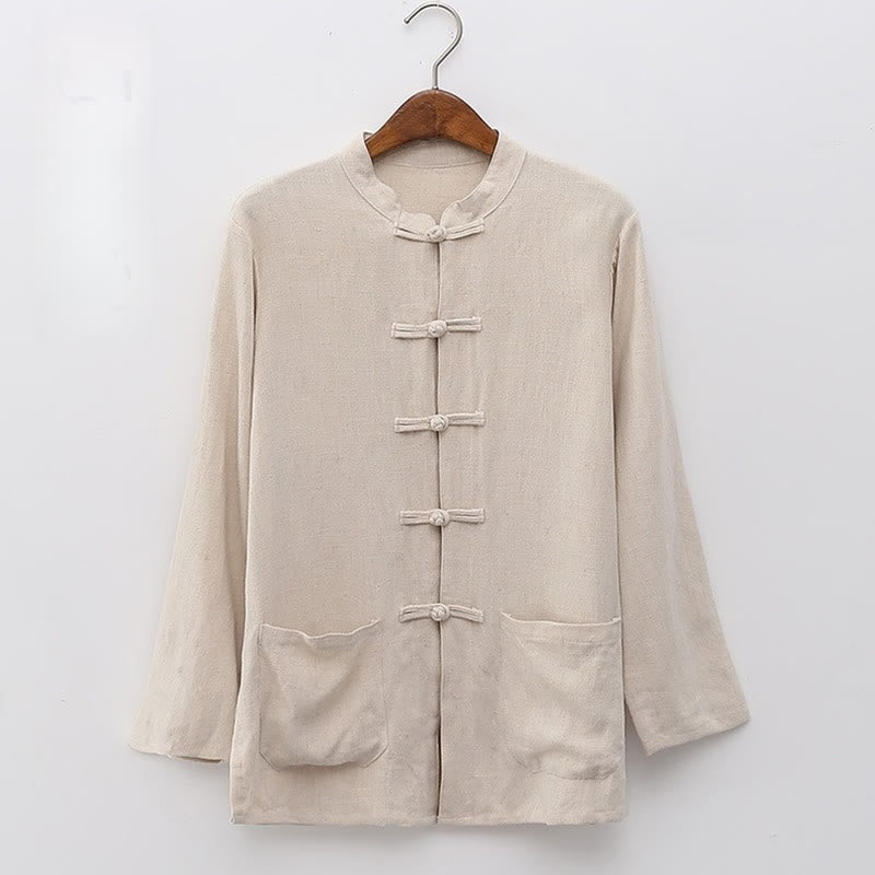 Camisas de mujer de lino y algodón de manga larga con botones de rana en color liso y bolsillos con Buddha Stones - Encaje antiguo - US6,UK/AU10,EU38 (XL) - image 3