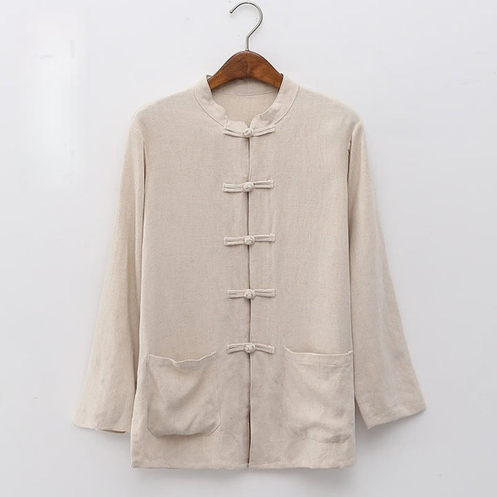 Camisas de mujer de lino y algodón de manga larga con botones de rana en color liso y bolsillos con Buddha Stones - Encaje antiguo - US6,UK/AU10,EU38 (XL) - image 3