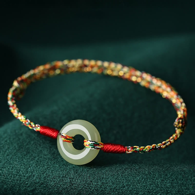 Pulsera de cuerda colorida de jade con hebilla de paz hecha a mano con Buddha Stones
