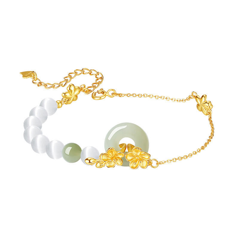 Pulsera de la suerte con hebilla de paz y flor de durazno de jade hetiano natural de plata esterlina 999 con Buddha Stones - image 5