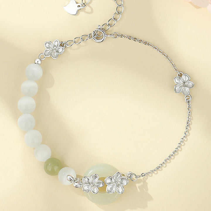 Pulsera de la suerte con hebilla de paz y flor de durazno de jade hetiano natural de plata esterlina 999 con Buddha Stones - image 12