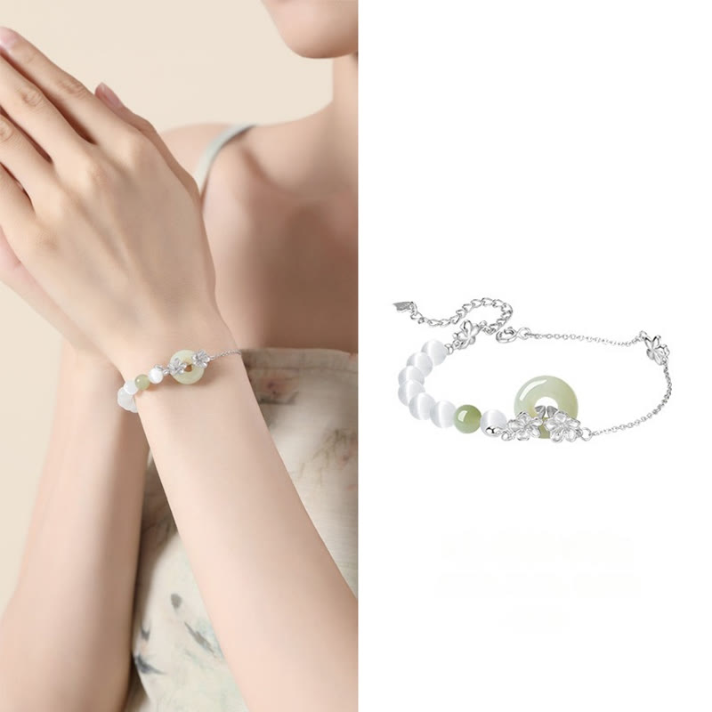 Pulsera de la suerte con hebilla de paz y flor de durazno de jade hetiano natural de plata esterlina 999 con Buddha Stones - image 14