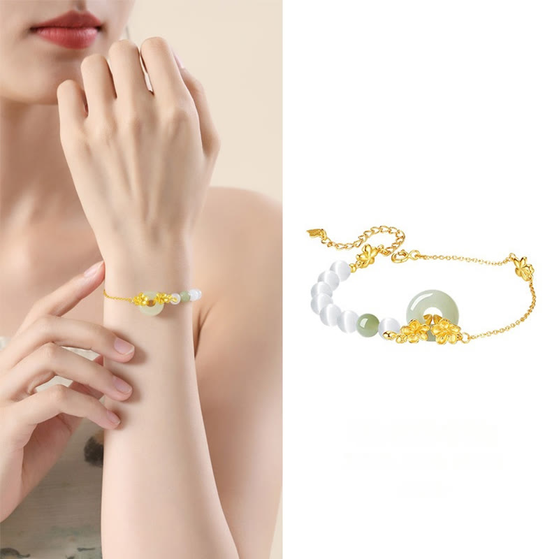 Pulsera de la suerte con hebilla de paz y flor de durazno de jade hetiano natural de plata esterlina 999 con Buddha Stones - image 4