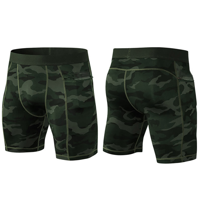 Pantalones cortos deportivos de secado rápido, ajustados y elásticos de Buddha Stones para hombre con bolsillos con cremallera