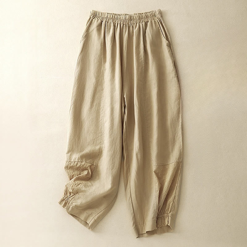 Pantalones harén de algodón para mujer, de largo 7-8, con bolsillos y bordado informal de tela de retazos y Buddha Stones - Vara de oro - US8-10,UK/AU12-14,EU40-42 (2XL) - image 0