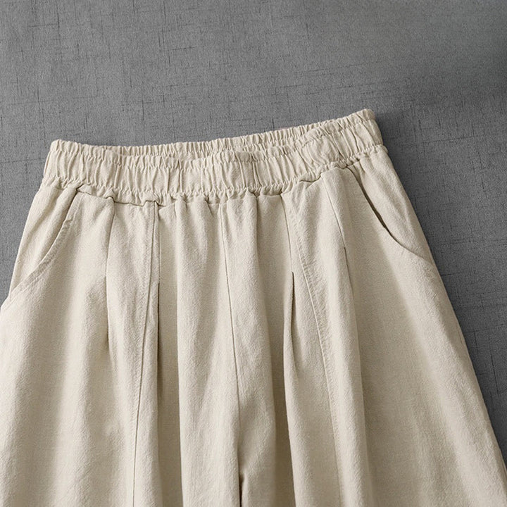 Pantalones harén de lino y algodón para mujer, informales, lisos, de largo 7-8, con bolsillos y estampado Buddha Stones