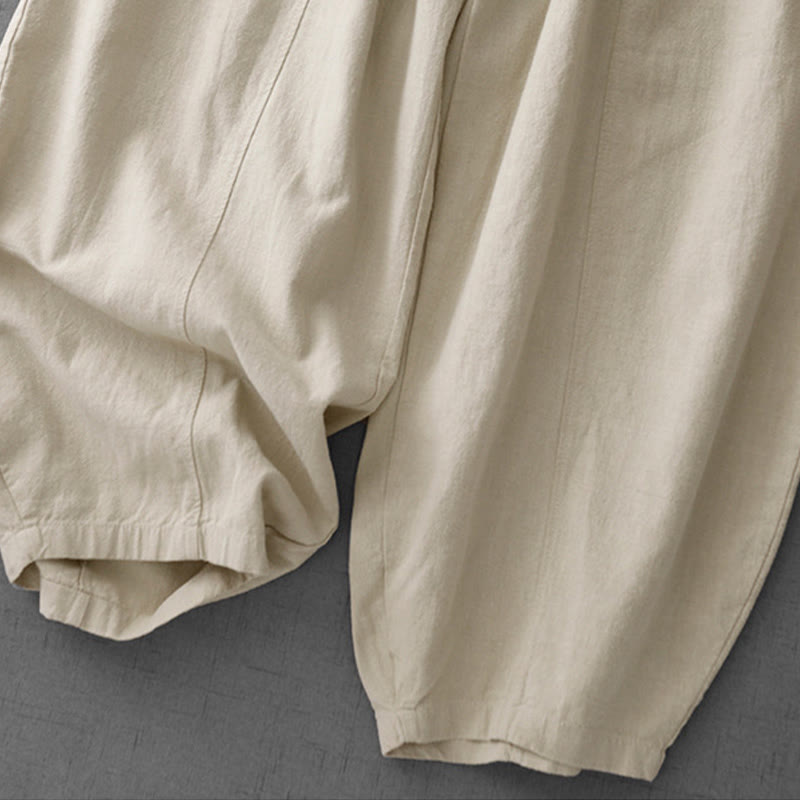 Pantalones harén de lino y algodón para mujer, informales, lisos, de largo 7-8, con bolsillos y estampado Buddha Stones