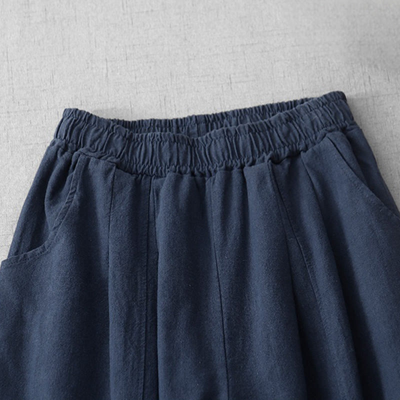 Pantalones harén de lino y algodón para mujer, informales, lisos, de largo 7-8, con bolsillos y estampado Buddha Stones