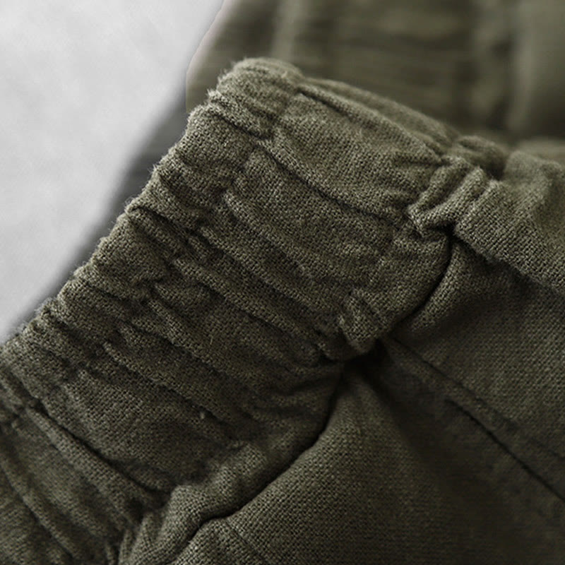Pantalones harén de lino y algodón para mujer, informales, lisos, de largo 7-8, con bolsillos y estampado Buddha Stones