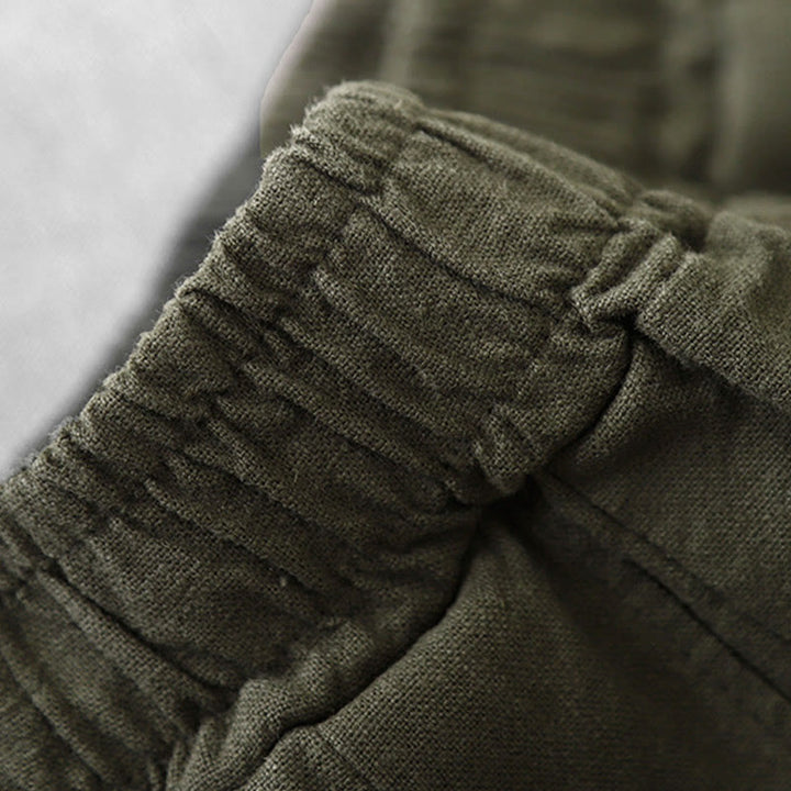 Pantalones harén de lino y algodón para mujer, informales, lisos, de largo 7-8, con bolsillos y estampado Buddha Stones