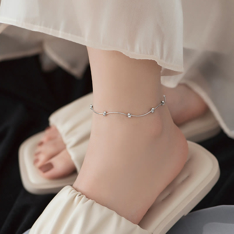 Tobillera de protección con forma de onda simple de plata de ley 925 con Buddha Stones - image 3