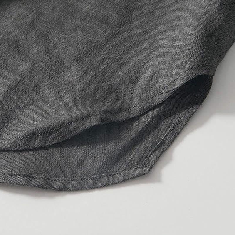 Camisa de lino de manga corta con cuello alto y botones de rana para hombre Buddha Stones Daily - image 6