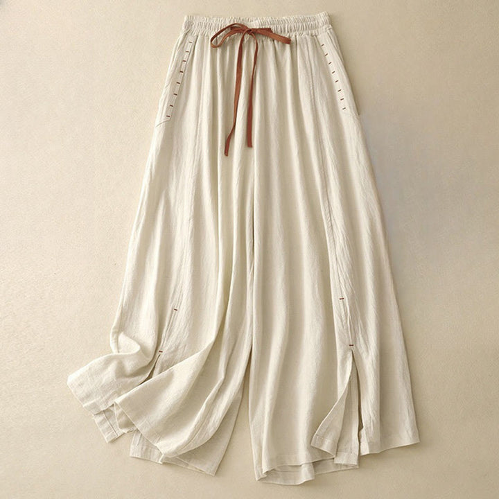 Pantalones de lino y algodón con diseño sencillo e informal de Buddha Stones para mujer, con aberturas laterales y bolsillos. - Beige - US8-10,UK/AU12-14,EU40-42 (2XL) - image 5