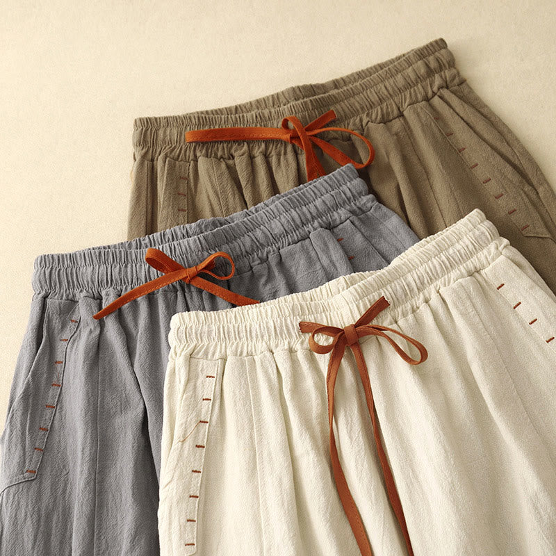 Pantalones de lino y algodón con diseño sencillo e informal de Buddha Stones para mujer, con aberturas laterales y bolsillos. - image 22