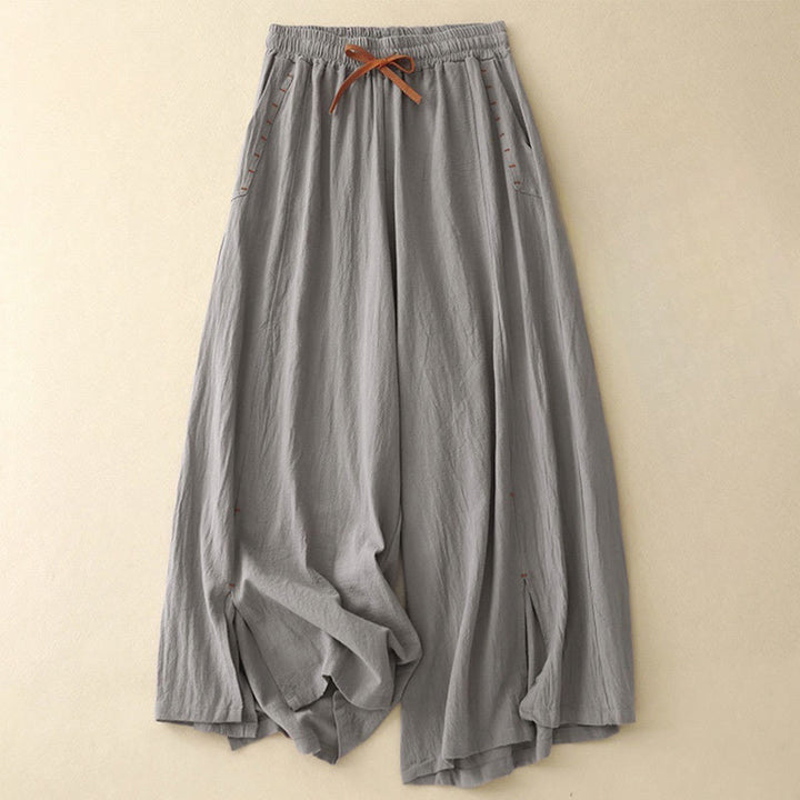 Pantalones de lino y algodón con diseño sencillo e informal de Buddha Stones para mujer, con aberturas laterales y bolsillos. - Gris pizarra claro - US8-10,UK/AU12-14,EU40-42 (2XL) - image 15