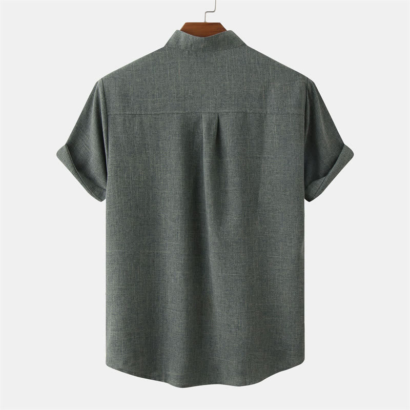 Camisa de algodón de manga corta con botones y bolsillo para hombre de Buddha Stones Summer - image 29