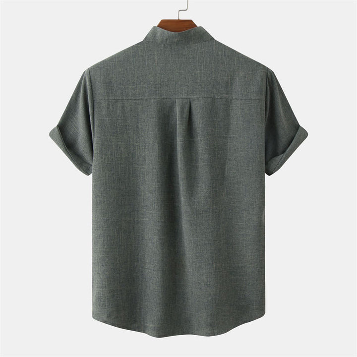 Camisa de algodón de manga corta con botones y bolsillo para hombre de Buddha Stones Summer - image 29