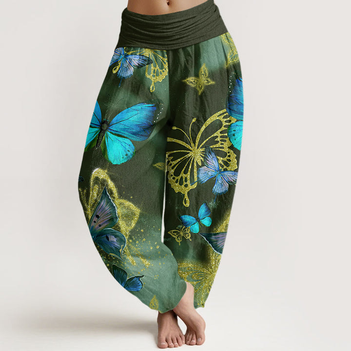 Pantalones harén con cintura elástica para mujer, con estampado de mariposas doradas y piedras de Buddha Stones - Verde oscuro - US22,UK/AU26,EU54 (6XL) - image 5