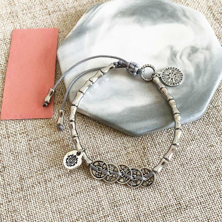 Pulsera de Buddha Stones, cinco monedas del emperador, fantasmas de la montaña, para gastar dinero