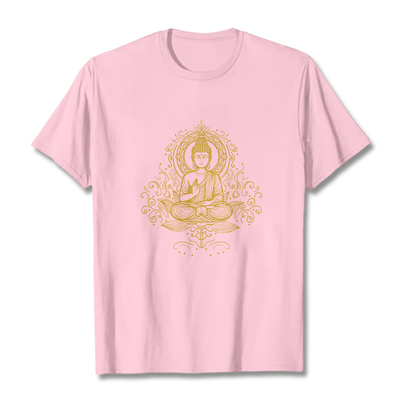 Camiseta de Buda con Buddha Stones, flores de loto y vides para meditación - Rosa claro - 2XL - image 13