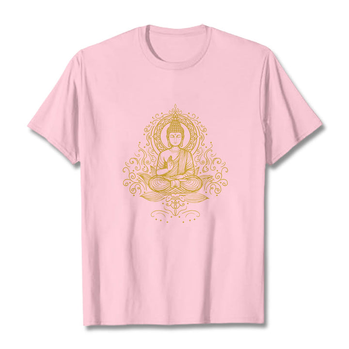 Camiseta de Buda con Buddha Stones, flores de loto y vides para meditación - Rosa claro - 2XL - image 13