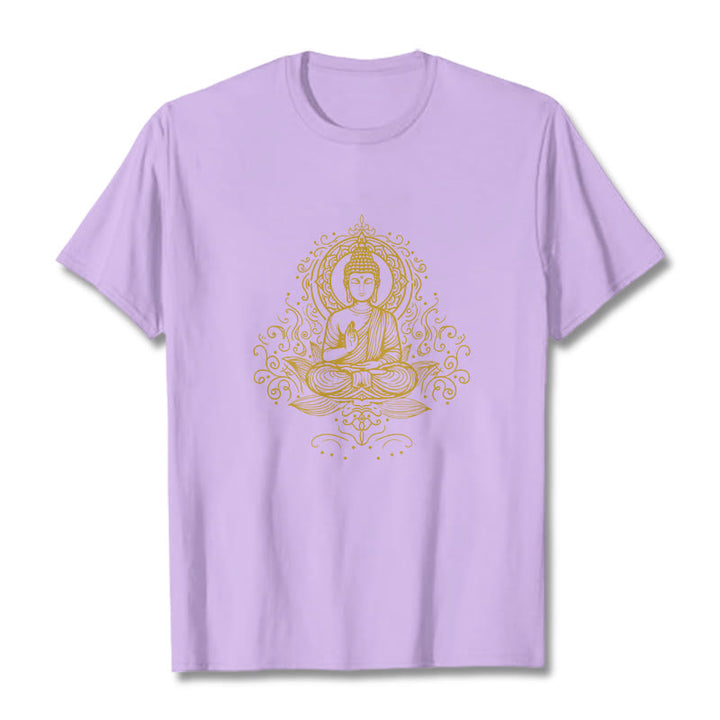 Camiseta de Buda con Buddha Stones, flores de loto y vides para meditación - Ciruela - 2XL - image 17