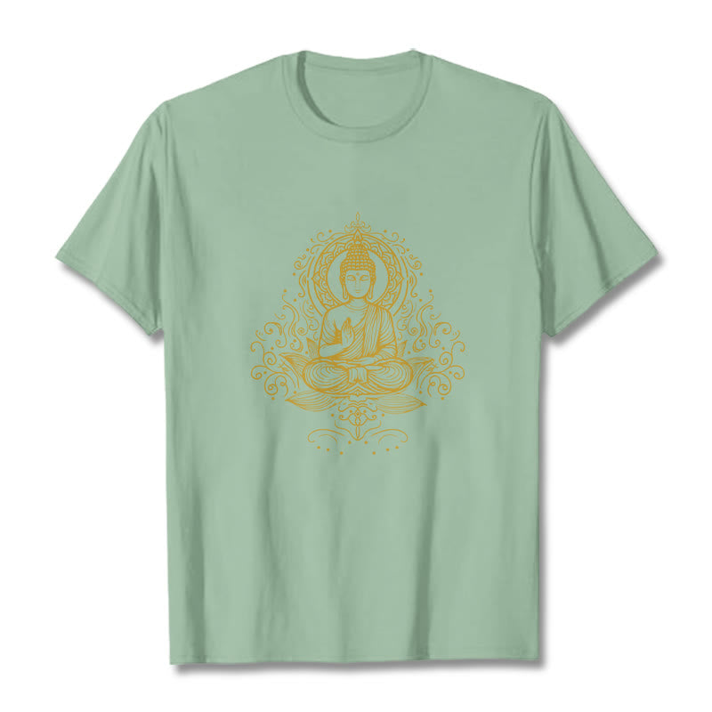 Camiseta de Buda con Buddha Stones, flores de loto y vides para meditación - Verde pálido - 2XL - image 15